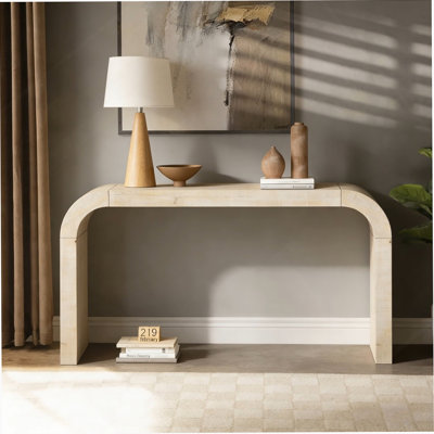 52" Wood Console Table with Curved Edge, Texture, for Entryways and Living Rooms by Latitude Run