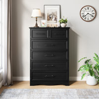 Black Dresser For Bedroom, Modern 6 Chest Of Drawers, 44" Tall Chest Of Drawers W/brushed Metal Handle, Wood Closet Organizers And Storage Cabinet For by Winston Porter
