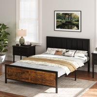 Bed Frame With Headboard Metal Platform Bed , No Box Spring Needed,Vintage Brown by Latitude Run