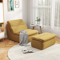 Armless Memory Foam Bean Bag Chair With Ottoman – Modern Deep Seat Sleeper For Living Room & Bedroom, Tufted Upholstered Design, No Assembly Required by Ebern Designs