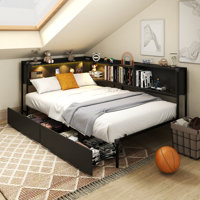 Daybed With 2 Drawers Led Corner Bed With Bookcase & Charging Station Metal Platform Bed Frame For Bedroom, Guest Room by Red Barrel Studio