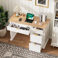 47’’ Fluted Executive Desk With Drawer And Charging, Wood Home Office Desks For Bedroom by Inbox Zero