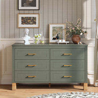 6-Drawer Double Dresser, Modern Wooden Storage Cabinet With Metal Handles & Solid Wood Legs by George Oliver