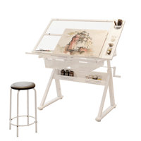 Adjustable Tempered Glass Drafting Table with Chair and Storage, Ideal for Drawing, Printing, and Multi-Use Spaces by Wrought Studio