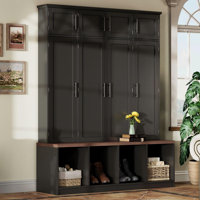Farmhouse Entryway Bench With Shoe Storage, 8 Cabinet Doors And Hidden Hooks by Red Barrel Studio