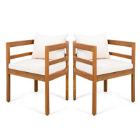 Trancy Outdoor Acacia Wood Dining Chairs with Removable Cushions by Red Barrel Studio