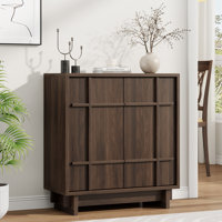 Modern Sideboard Buffet Cabinet With Linear Panel Design, Storage Buffet & Entryway Cabinet With Adjustable Shelves,Storage For Dining Room, Kitchen,