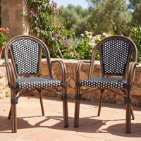 22.25? French Country Bistro Chair Set of 2, Armchair with Woven Wicker & Aluminum Frame, Wood-Print Finish & 300 lb Capacity, for Patio Garden Cafe B by Lark Manor