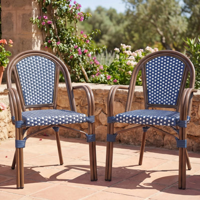 22.25? French Country Bistro Chair Set of 2, Armchair with Woven Wicker & Aluminum Frame, Wood-Print Finish & 300 lb Capacity, for Patio Garden Cafe B by Lark Manor