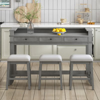 Kitchen Counter Height Bar Table Set, 3 Drawers, Pub Dining Furniture with Power Ports, Natural by Lark Manor