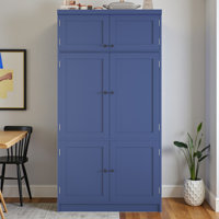 Freestanding Kitchen Pantry Cabinet, Integrated Power Outlets, Adjustable Shelving & Wine Rack, Contemporary Style, Dining & Living Room by Latitude Run