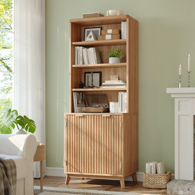Mid-century Modern Bookcase, 70.9" Tall Storage Cabinet With Fluted Doors & Adjustable Shelves, For Living Room, Office, Kitchen