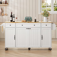 69" Kitchen Island With Double Trash Storage Cabinet, Rolling Kitchen Carts With Power Outlet & Soild Wood Drop Leaf by Ebern Designs