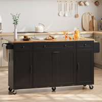 69" Kitchen Island With Double Trash Storage Cabinet, Rolling Kitchen Carts With Power Outlet & Soild Wood Drop Leaf by Ebern Designs