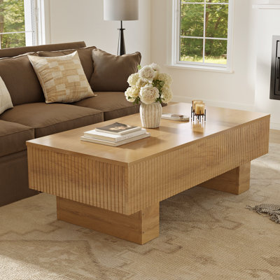 47.2" Fluted Lift Top Coffee Table with Storage Modern Wood Table by Latitude Run
