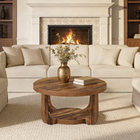 2-Tier Round Coffee Table With Thicken Tabletop & Base, Dark Brown by Millwood Pines