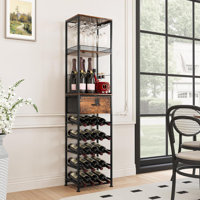 Black/Antique Modular Split Wine Rack, Freestanding 40-Bottle With Glass Holder, Drawer & Adjustable Feet For Home Bar by Prep & Savour