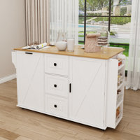 Rolling Kitchen Island With Drop Leaf, Trash Can Cabinet, Drawers And Storage, Black by Ebern Designs