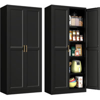 Kitchen Pantry Cabinet, 71 Inch Tall Metal Pantry Cabinet with Doors and Adjustable Shelves, Freestanding Food Cupboard, Storage Cabinets for Dining, by Latitude Run