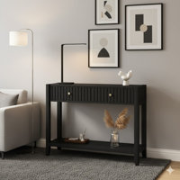 Console Table With Drawers, Narrow Wood Accent Sofa Table Entryway Table With Storage Shelf For Entryway, Front Hall, Hallway, Living Room, Black by Zedazoom