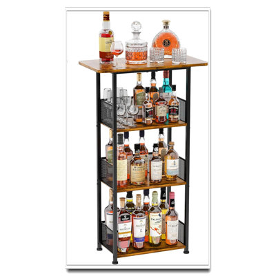 4-Tier Freestanding Wine Rack, Mini Bar Cart Liquor Cabinet (23.6"×11.8"×40") For Whiskey Bottles Cocktail Shaker Mugs by Trent Austin Design