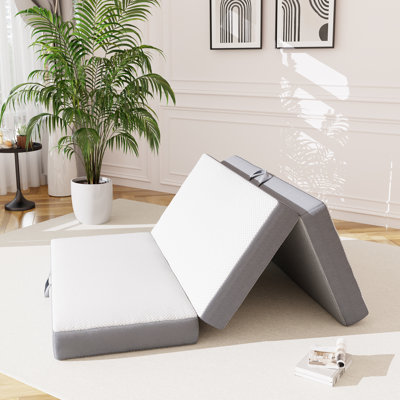 Tri-fold 4" Mattress, Portable Folding Memory Foam Floor Twin Size Mattress with Washable Cover by Alwyn Home
