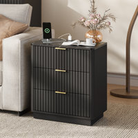 Valerica 3-Drawer Fluted Nightstand with Charging Station by George Oliver