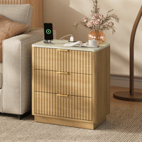 Valerica 3-Drawer Fluted Nightstand with Charging Station by George Oliver