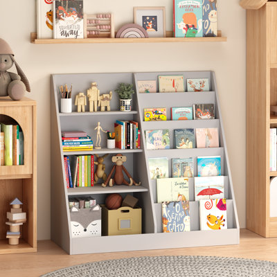 Kids Bookshelf and Toy Storage Organizer, Multifunctional 4 Tier Wooden Kids Book Shelf with Bookcase Display Stand in Kids Room Playroom Nursery for by East Urban Home