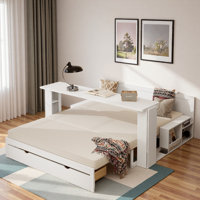 Multifunctional Daybed With Storage Drawer, Open Compartments And Hydraulic Side Table by Latitude Run