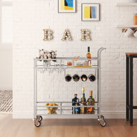 2 Tier Rolling Wine Bar Cart for Home, Small Alcohol Liquor Cart with Mirrored Shelves, Wine Racks & Glass Holder, Compact for Dining Room Living Room by Latitude Run