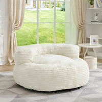 Oversized Cloud Circle Chair – Corduroy Deep Seat Reading Lounge Chair, No Assembly, White for Living Room & Bedroom by Latitude Run