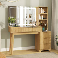 48" W Modern Large Vanity Desk With 7 Drawers, 4 Shelves, Led Lighted Mirror & Power Outlets by Latitude Run
