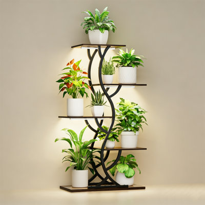 5-Tier Corner Plant Stand With Grow Lights, Full Spectrum Timer Light Shelf For Indoor Plants, Curved Design Display Rack by Arlmont & Co.