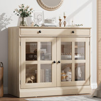 35.4 in Sideboard Buffet Cabinets with Glass Door, Buffet Cabinet with Storage, Sideboard Cabinet with Drawer, Modern Buffets & Sideboards for Dining