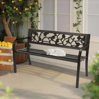 50-Inch Black Metal Bench With PVC Rose Backrest by Astoria Grand