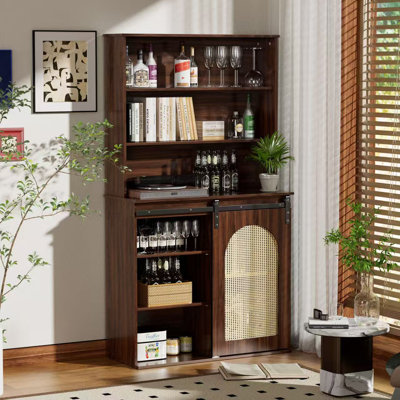 71 In Farmhouse Tall Pantry Cabinet With Sliding Rattan Door by August Grove
