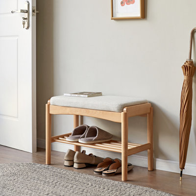 Mid-century Modern Solid Wood Shoe Bench With Plush Cushion Natural Storage Bench With High-rebound Sponge For Entryway & Living Room by East Urban Home