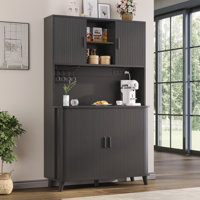 71"H Freestanding Kitchen Pantry Cabinet, Food Storage Cabinet & Buffet Sideboard With Large Adjustable Storage, Wine Rack, Built-In Charging Station by Latitude Run