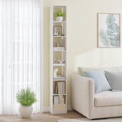 Bookcase, Tall Narrow Bookshelf, Open Display Storage Shelf, Skinny Cube Book Shelf with Adjustable Shelves, CD Rack for Living Room, Home Office, Bed by 17 Stories
