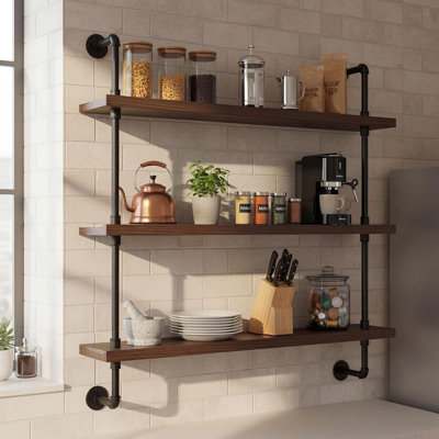 Modern Wall-Mounted Wine Rack With LED Lights, 3-Tier Liquor Bottle Display Bar Shelves, Industrial Wine Rack Floating Shelf, Multifunctional Wine Sto by Everly Quinn