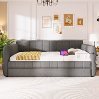 Queen Size Upholstered Platform Bed with USB Ports & Trundle – White Storage Guest Bed for Modern Bedrooms by Latitude Run