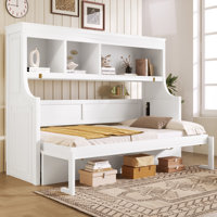 Twin Size Murphy Bed with Fold-Down Desk & Storage Shelves, Space-Saving Wall Bed for Home Office & Guest Room, White