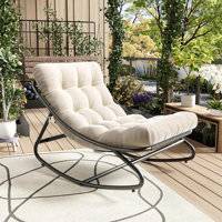 Indoor Outdoor Papasan Rocking Chair, Oversized Papasan Rocking Chair with Thick Cushion, 450 LBs Support, Comfy Rocking Egg Chair for Bedroom, Living by Ebern Designs