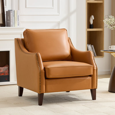 33.4" W Genuine Leather Upholstered Accent Armchair by Ebern Designs