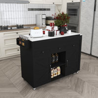 Multifunctional Kitchen Island With Marble & Mdf, Space-saving Dining Solution by Latitude Run