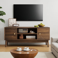 Mid-Century Modern TV Stand For 32 To 45 Inch Tvs With Ample Storage And Media Organization.
