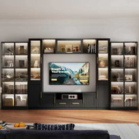 94.5" W Entertainment Center & 2 31.5" W Display Cabinet With Led Lights For Tvs Up To 70"
