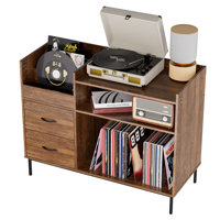 Mid-century Modern Record Player Stand With 500+vinyl Records Storage - Sturdy Wood & Metal Turntable Shelf With Drawers, Audio Console For Living Roo by George Oliver