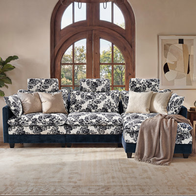 4-Piece Retro-Finished L-Shape Sectional Couches With 5 Pillows And Ottoman by Latitude Run
